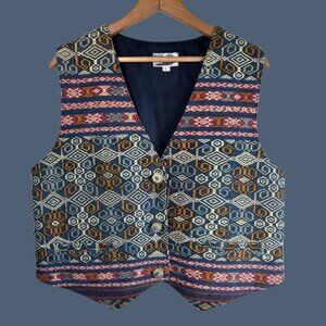 Vintage 90s Raindey Ikat Art Handmade Tapestry Vest